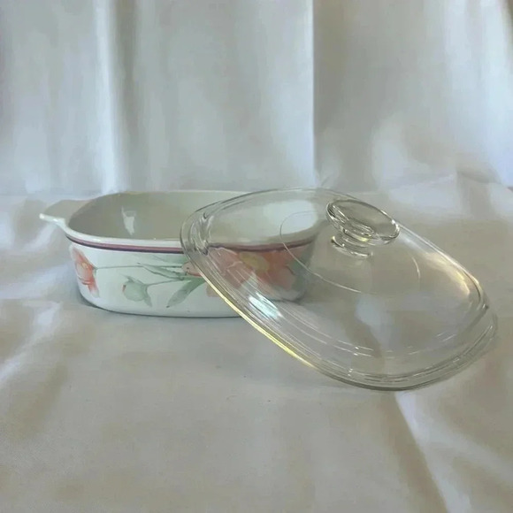 Vintage CorningWare "Peony Floral" A-1-B 2 Liter Casserole Dish w/ Pyrex Lid A9C - Picture 5 of 12